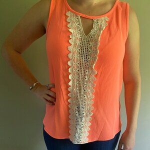Forever 21 Lily Pulitzer Inspired Coral and Lace Tank Top